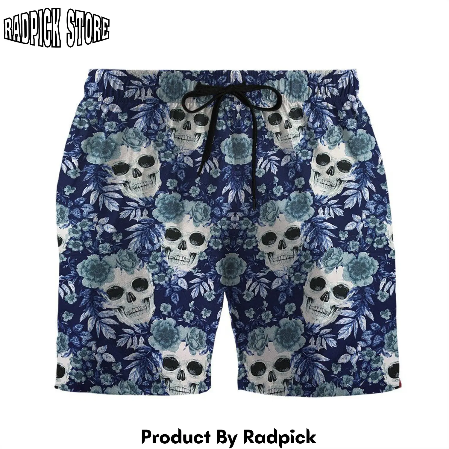 Radpick 3d navy and gray skulls custom beach shorts swim trunks rp631314